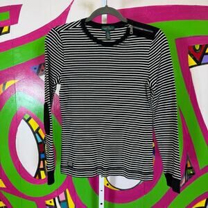 Lauren Ralph Lauren Black White Stripes, Faux Leather Elbow Patches. Size Med.